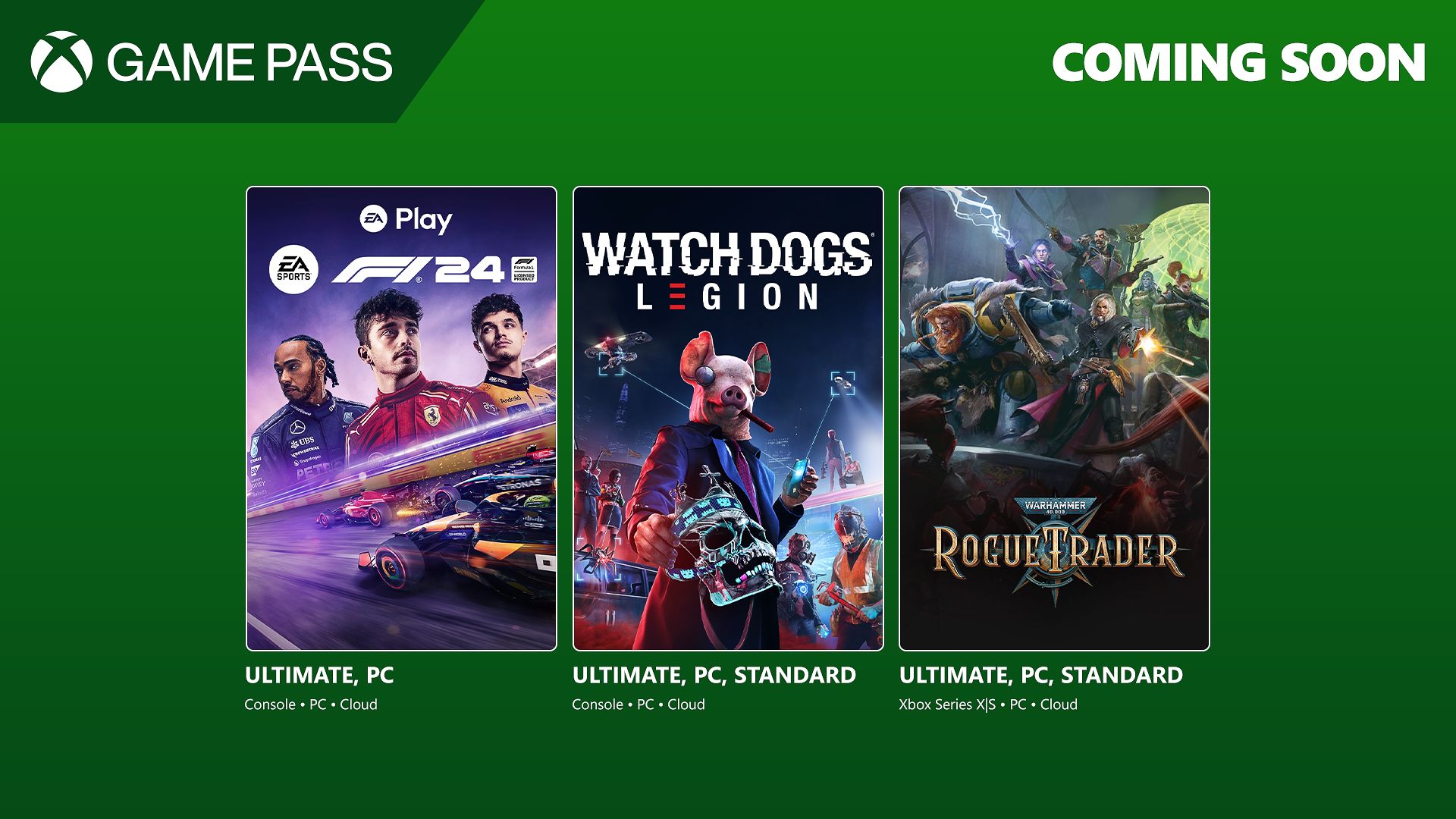 Game Pass adds F1 24, Warhammer 40,000: Rogue Trader, and Watch Dogs: Legion in late February