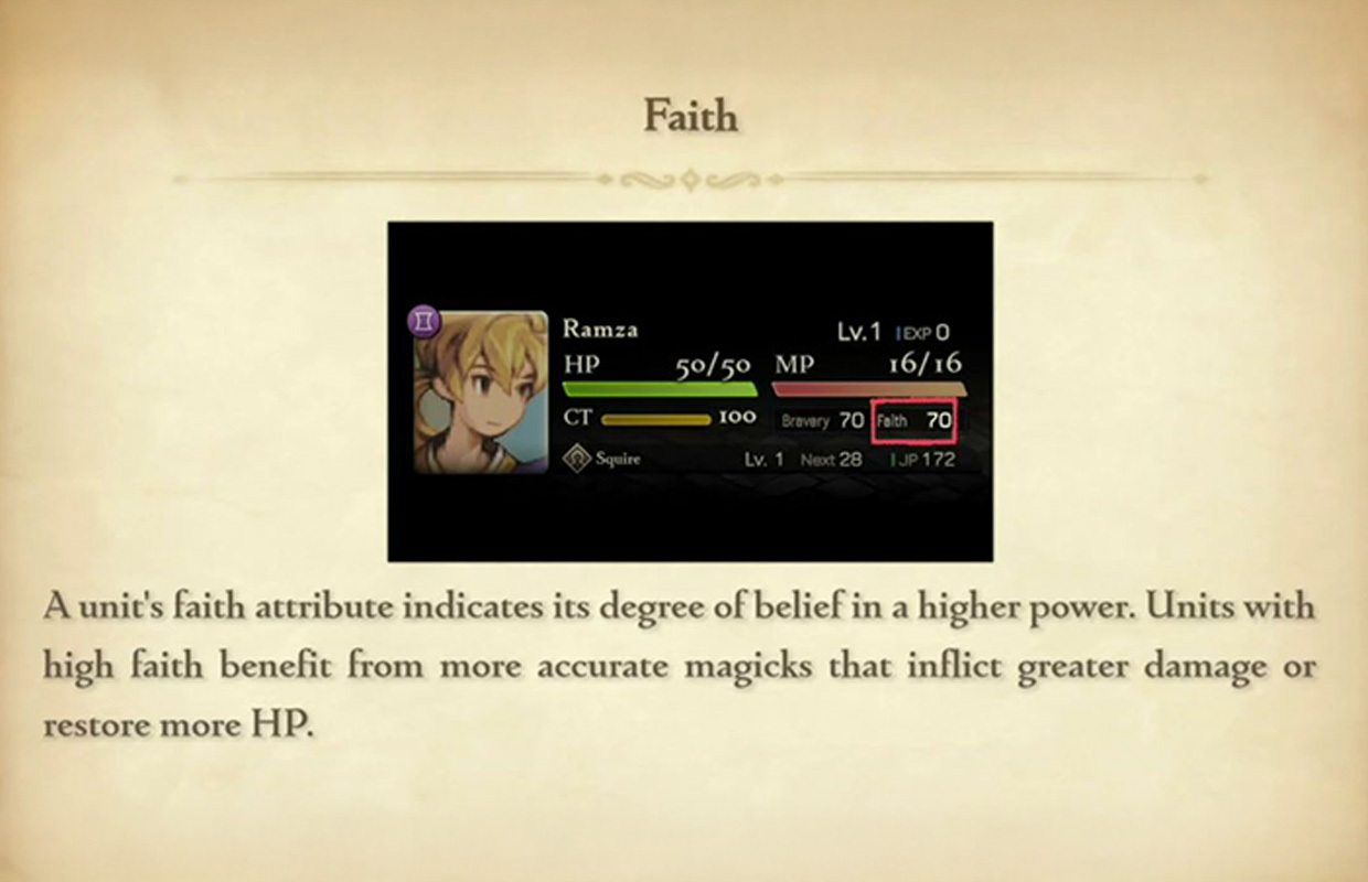 Final Fantasy Tactics – The Ivalice Chronicles: How Bravery and Faith works