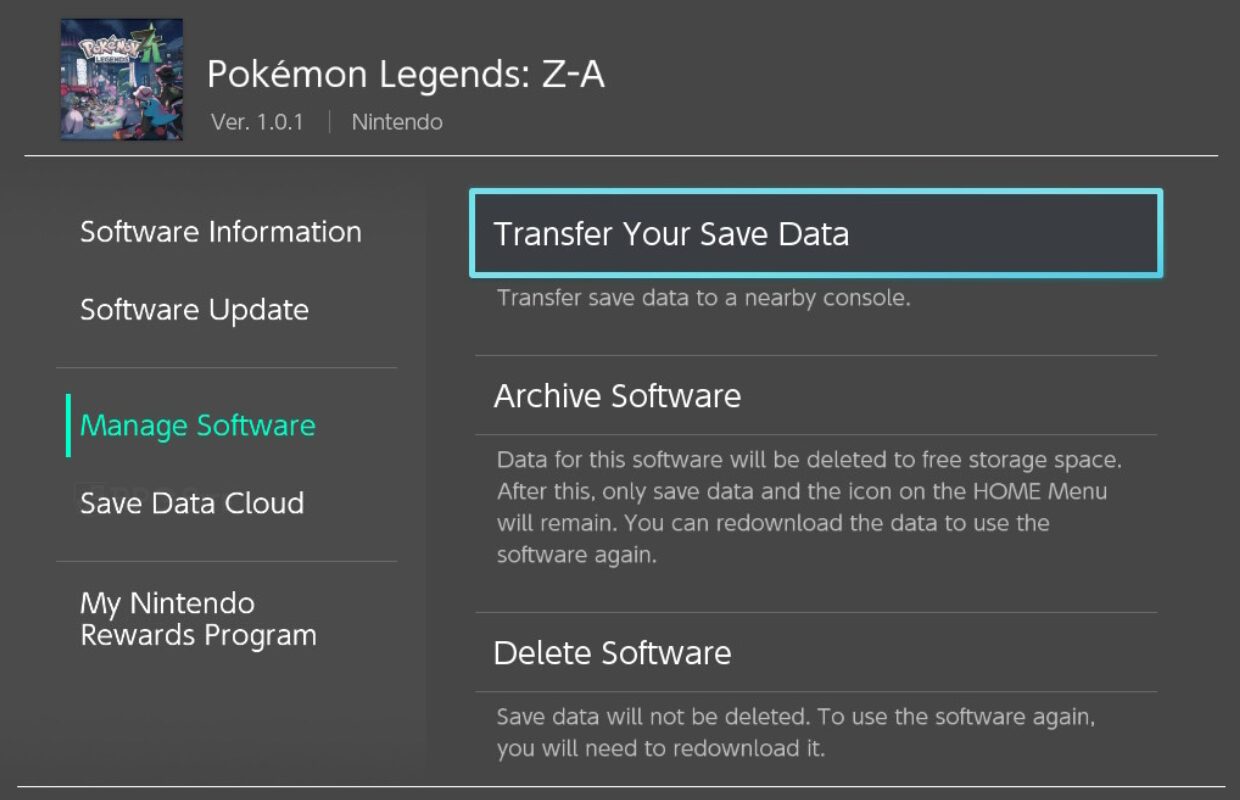 How to transfer Pokemon Legends: Z-A save data from Switch 1 to the Switch 2 Edition