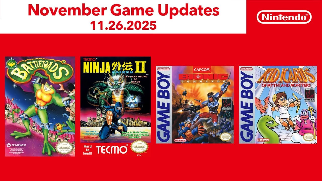NES and Game Boy – Nintendo Classics add Battletoads, Ninja Gaiden II: The Dark Sword of Chaos, Bionic Commando, and Kid Icarus: Of Myths and Monsters