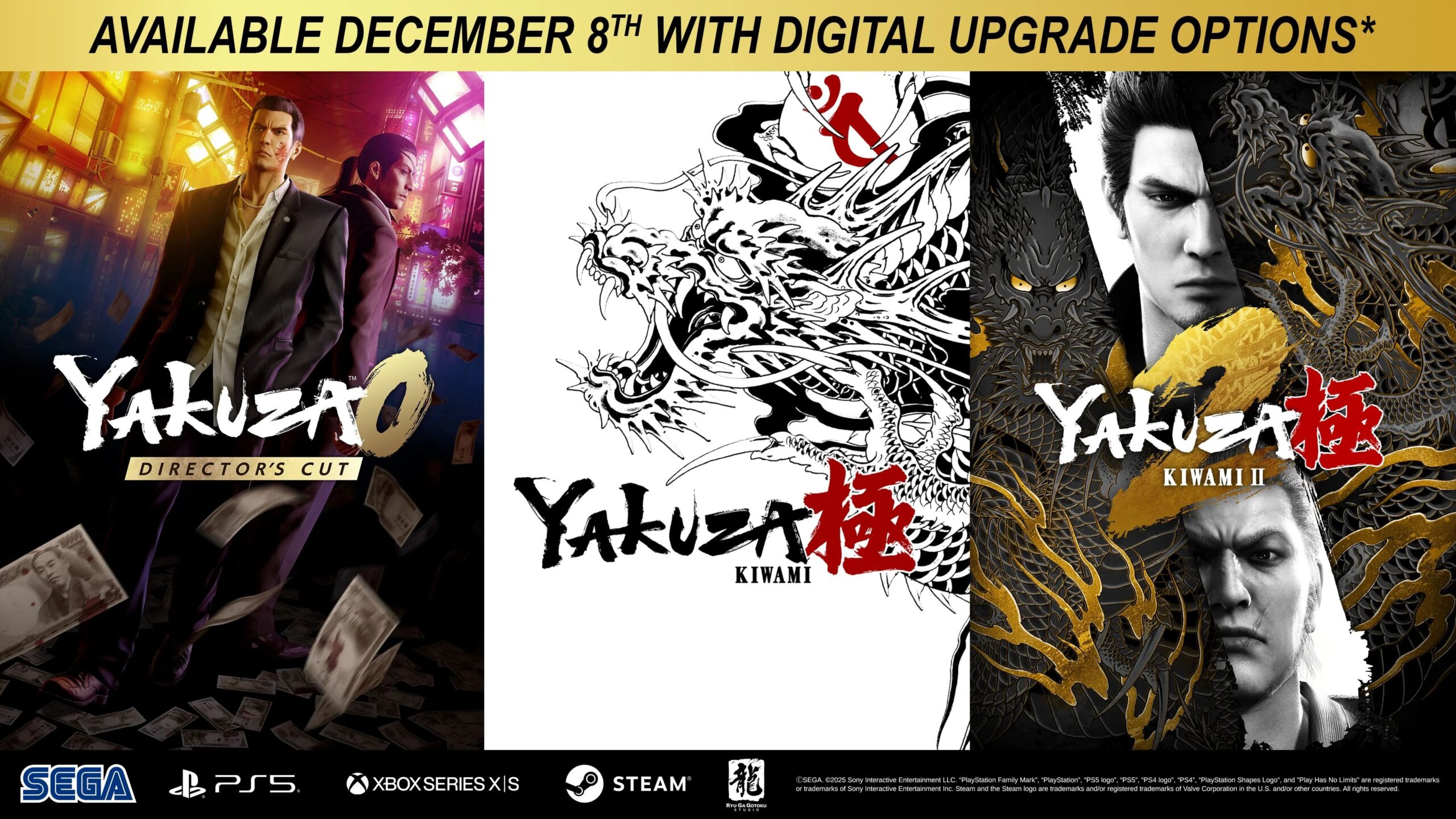 Yakuza 0 Director’s Cut, Yakuza Kiwami, and Yakuza Kiwami 2 – PS5, Xbox Series, and PC digital upgrade offers announced