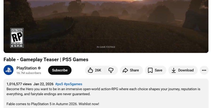 Fable Likely To Be A Huge Hit On PS5 As Sony-Hosted Trailer Hits 1 Million Views