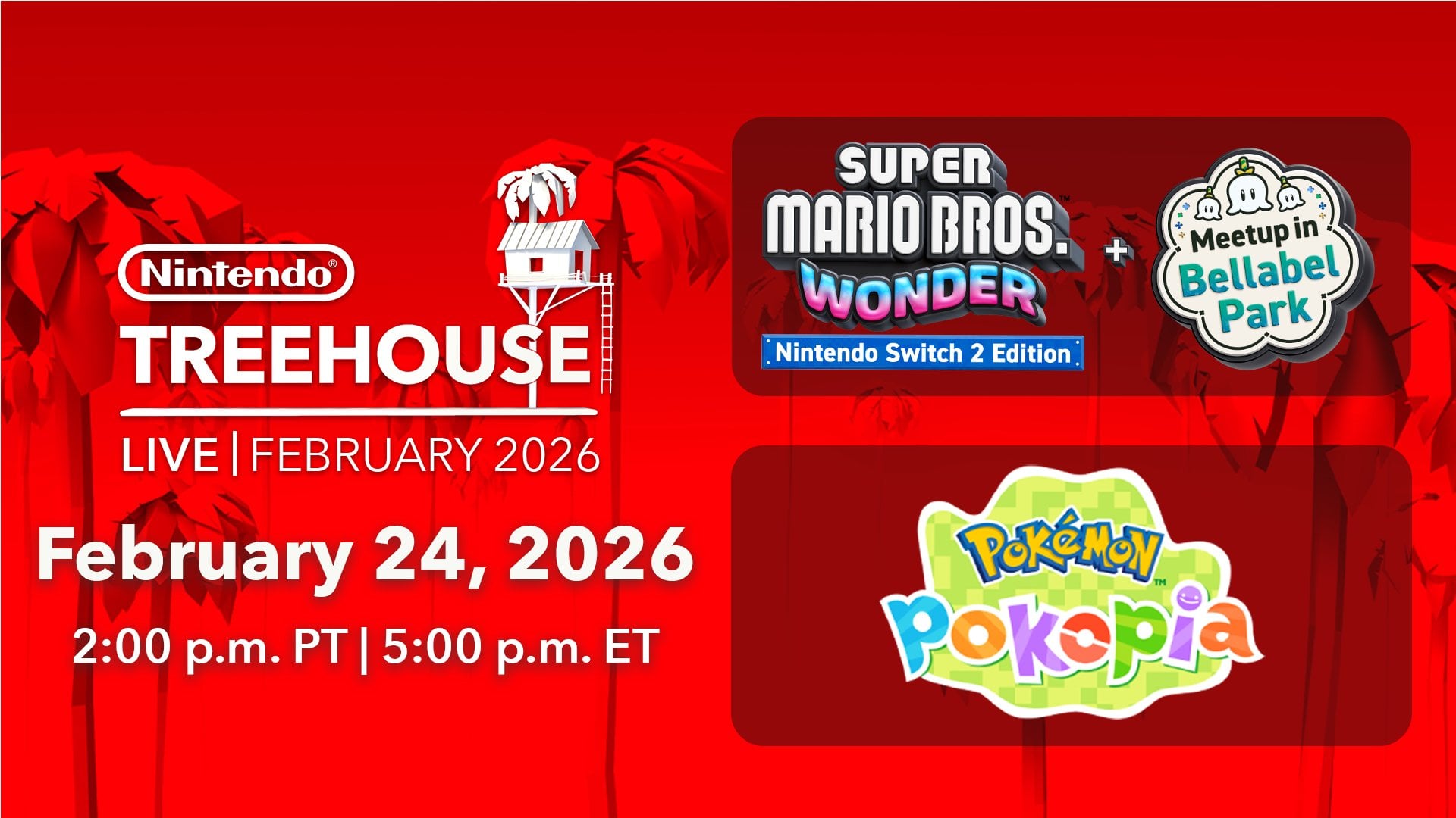 Nintendo Treehouse: Live set for February 24 featuring Super Mario Bros. Wonder – Nintendo Switch 2 Edition + Meetup in Bellabel Park and Pokemon Pokopia