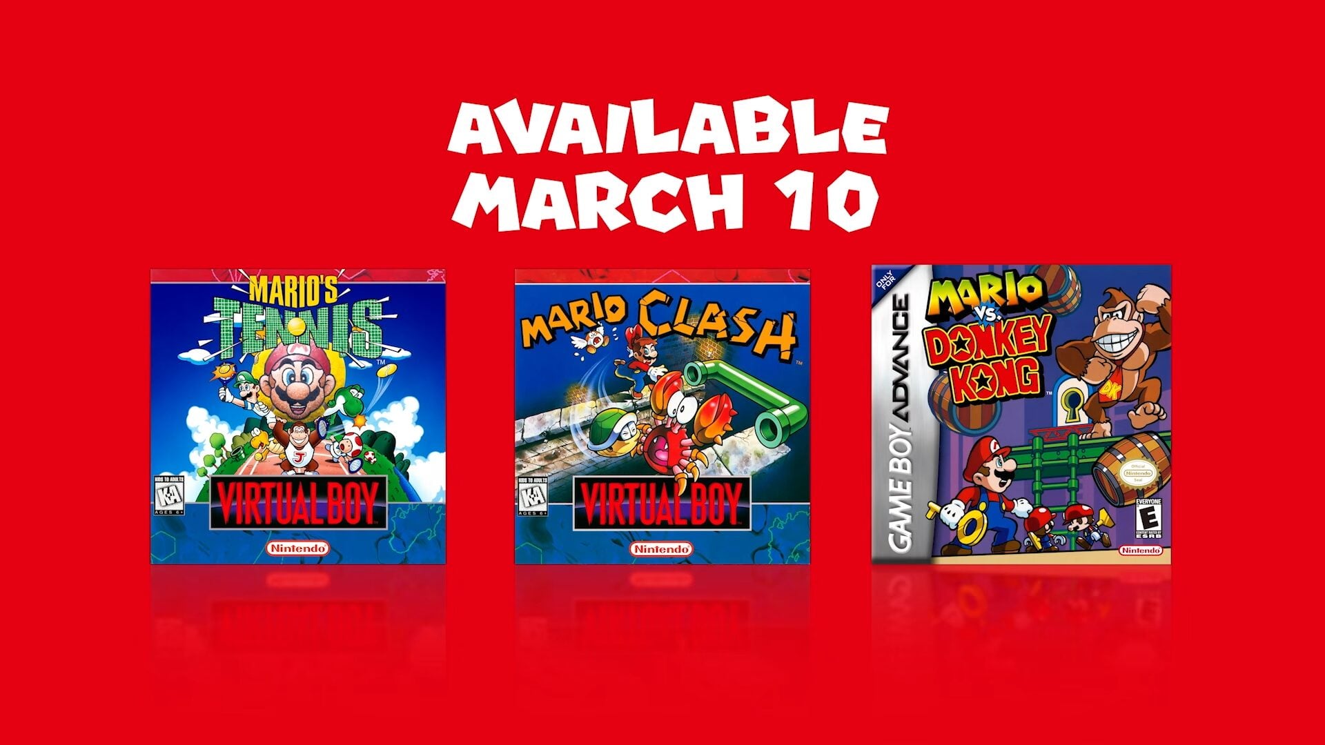 Game Boy Advance and Virtual Boy – Nintendo Classics add Mario vs. Donkey Kong, Mario’s Tennis, and Mario Clash on March 10