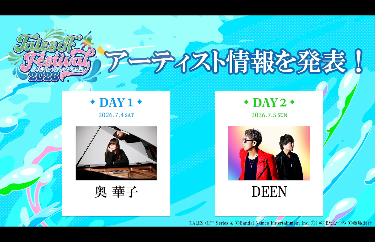 Tales of Festival 2026 will have live performances by Hanako Oku and DEEN